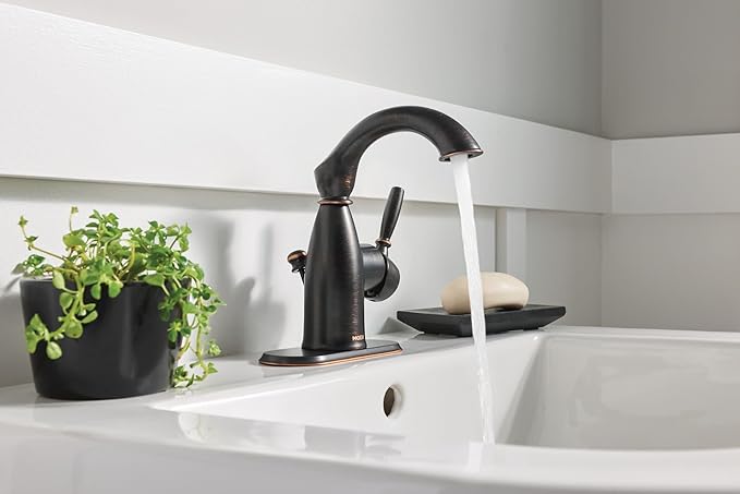 Moen Sarona Mediterranean Bronze One-Handle Single Hole Rustic Farmhouse Bathroom Sink Faucet with Optional Deckplate, 84144BRB
