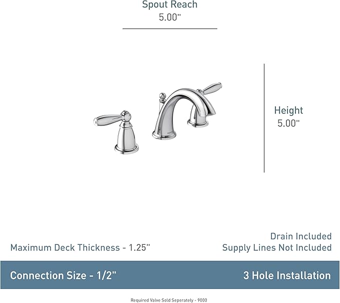 Moen Brantford Chrome Two-Handle Widespread Bathroom Faucet Trim Kit for 3-hole Setups, Valve Required, T6620