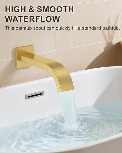 Brushed Gold Shower System with Tub Spout, Wall Mounted Bathtub Shower Faucet Set, 12" Rainfall Shower Head and Handheld Shower Combo, High Pressure Shower Fixtures Set with Rough-in Valve
