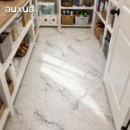 Marble Grain 12x12 Inch Peel and Stick Floor Tile, Ink Vein Marble, 20 PCS | NO Grout, NO Mess, For Kitchen Backsplash, Bathroom Update, Non-Slip & Scratch-Resistant