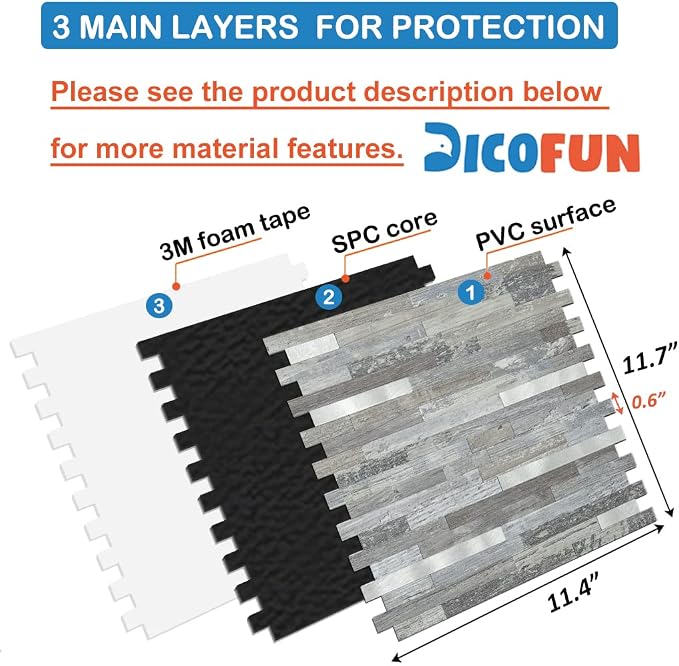 DICOFUN 10-Sheet Peel and Stick Backsplash Wall Tile, PVC Kitchen Backsplash Peel and Stick in Distressed Wood, 9.4 sq.ft