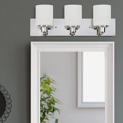 Design House Dane 3-Light Vanity Light, Polished Chrome Finish, Frosted Glass Shades, Dimmable, Bathroom Wall Fixture – Design House, 587478