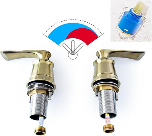 BiaoTeng Faucet for Bathroom Sink Pull Down Three Hole Hot and Cold Brass Double Handle Bathroom Faucets for Sink 3 Hole Pull Out Brushed Gold