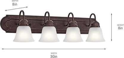 Kichler 30" Bathroom Vanity Light with Satin Etched Glass, 4-Light Traditional Design in Tannery Bronze, (30"x8"x8"), 5338TZS