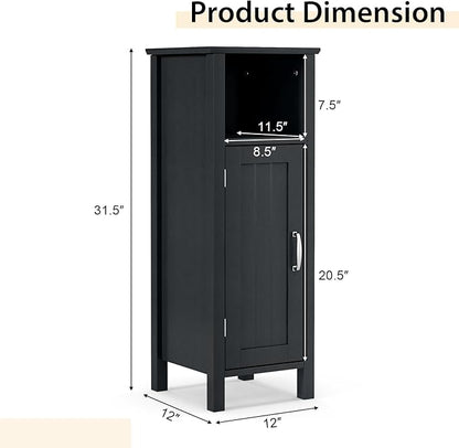 Tangkula Bathroom Floor Storage Cabinet With Anti-Tipping Device, 3-Height Adjustable Shelf, Wood Freestanding Side Cabinet for Home Office, 12 x 12 x 31.5 Inches (Black)