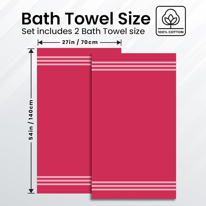 Infinitee Xclusives 100% Ring-Spun Cotton Bath Towels for Bathroom - Pack 2 | Luxury Super Soft, Absorbent & Quick-Drying |27x54 inches| Large Bathroom Towels Set |600 GSM| Gym, Shower, Spa & Hotel Use