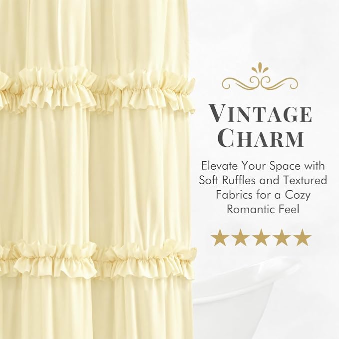 LIPA Boho Rustic Barely Butter Ruffle Shower Curtain 72x78 Inches | Farmhouse Shower Curtains for Bathroom,Water‑Resistant Fabric Shower Curtain,Bohemian Bathroom Decor