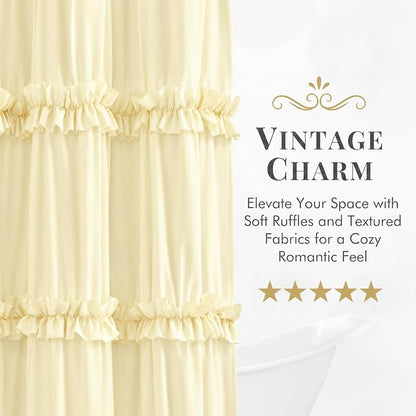 LIPA Boho Rustic Barely Butter Ruffle Shower Curtain 36x72 Inches | Farmhouse Shower Curtains for Bathroom,Water‑Resistant Fabric Shower Curtain,Bohemian Bathroom Decor