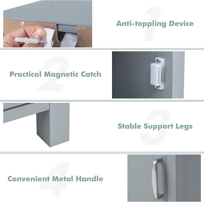 Giantex Narrow Bathroom Storage Cabinet with Open Compartment (Grey) | Freestanding Small Storage Organizer with Adjustable Shelf, Anti-toppling Device, Corner Unit for Living Room