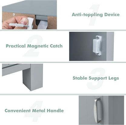 Giantex Narrow Bathroom Storage Cabinet with Open Compartment (Grey) | Freestanding Small Storage Organizer with Adjustable Shelf, Anti-toppling Device, Corner Unit for Living Room
