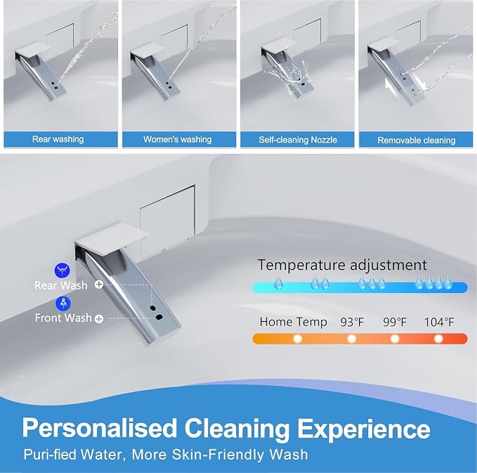 TDH Smart Toilet,Heated Toilet Bidet with Warm Water Auto Flushing Sprayer & Dryer,Modern Toilets for Bathroom Foot Sensor,Night Light LED Display