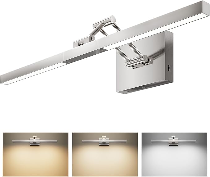 VONLUCE 24" Modern LED Bathroom Vanity Light, Brushed Chrome | 3CCT, Flicker-free, 360° Rotatable Head & Swing Arm, IP44 waterproof Bathroom Light Fixture Over Mirror for Bathroom, Picture