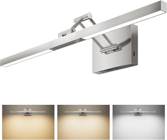 VONLUCE 24" Modern LED Bathroom Vanity Light, Brushed Chrome | 3CCT, Flicker-free, 360° Rotatable Head & Swing Arm, IP44 waterproof Bathroom Light Fixture Over Mirror for Bathroom, Picture