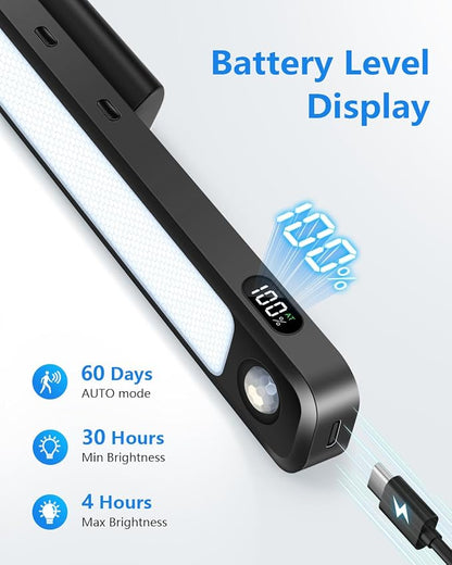 Ferswe 3W Motion Sensor Rechargeable Light Bar with Remote, Eye-Friendly Closet Lights with Battery Display, 2000mAh Makeup Lighting, Magnetic Light Bar for Cabinet, Closet, Bathroom and Desk