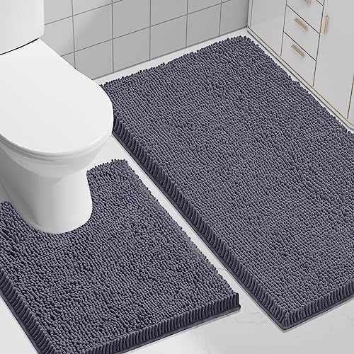 Smiry Bathroom Rugs Sets 2 Piece (30x20+ U Shape 24x20, Charcoal Grey)