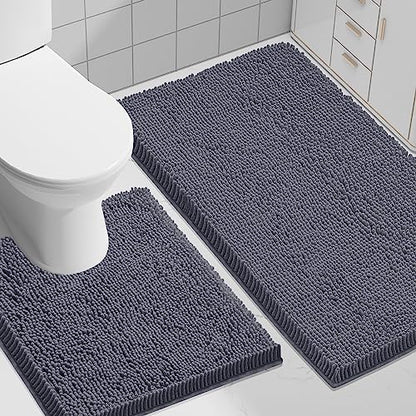 Smiry Bathroom Rugs Sets 2 Piece (30x20+ U Shape 24x20, Charcoal Grey)