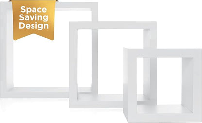 Kiera Grace Cubbi Floating Shelves, Modern Wall-Mounted Square Shelves for Bedroom, Bathroom, Kitchen, Easy to Hang, 5"/7"/9", , Set of 3