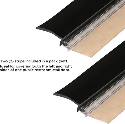 Prime-Line 650-1010 Restroom Door Privacy Cover, Black, 2-1/8 x 58 In., Rigid Plastic and Flexible Vinyl Restroom Stall Gap Filler, Provides Privacy, Easy to Install Self-Adhesive (Single Pack)