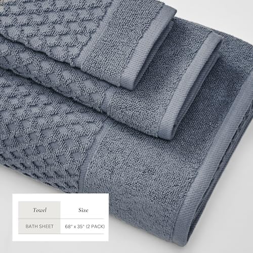 Great Bay Home Oversized Bath Sheets - 100% Cotton 2 Pack 68x35 Extra Large Towel - Absorbent, Durable, Quick-Dry Towels for Bathroom (Blue)