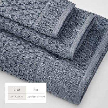 Great Bay Home Oversized Bath Sheets - 100% Cotton 2 Pack 68x35 Extra Large Towel - Absorbent, Durable, Quick-Dry Towels for Bathroom (Blue)