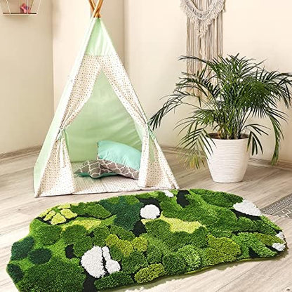 Hifuwan Cute Green Moss Bathroom Runner Rugs, Plant Leaf Bath Mats 20 x 43