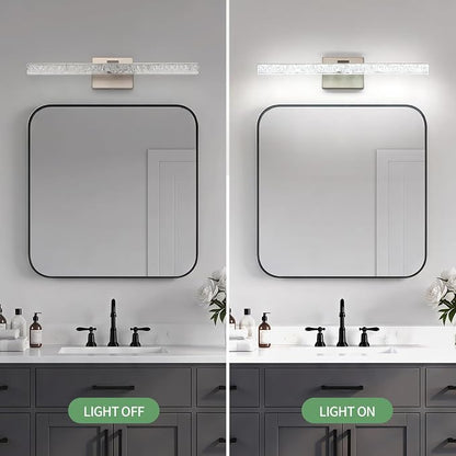 Brushed Nickel Vanity Lights for Bathroom, 24 Inch Modern LED Bathroom Light Fixtures Over Mirror with Iceberg Pattern Acrylic, 5500K Daylight Wall Sconce for Mirror Cabinet and Makeup Sink