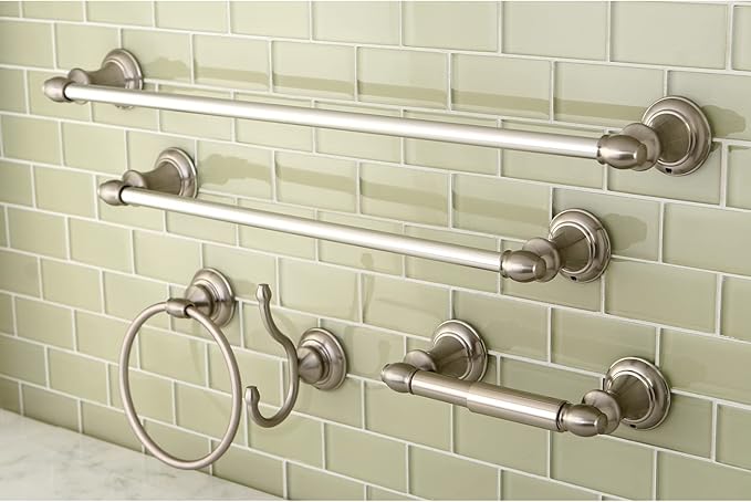 Kingston Brass BAHK2612478SN Provence 5-Piece 18-Inch and 24-Inch Towel Bars Bathroom Accessory Set in Brushed Nickel