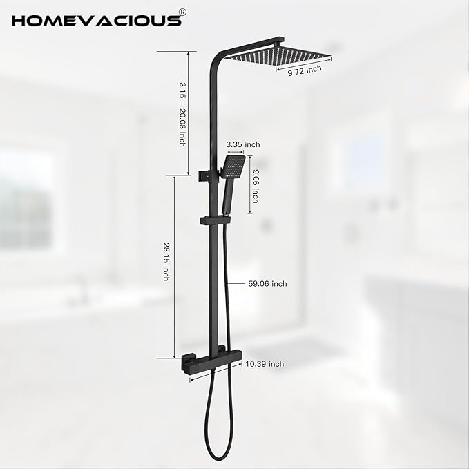 Homevacious Wall Mount Outdoor Shower Kit 9 Inch Rainfall Shower Head Handheld Spray Single handle Center Exposed Shower with Square Shower Head Matte Black