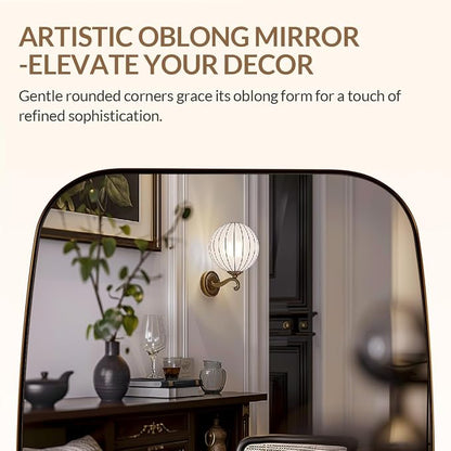 Brushed Bronze Bathroom Mirror, 20x28 Oblong Mirror with Stainless Steel Metal Frame, Oval Vanity Mirror for Over Sink, Modern Anti Rust Wall Mounted