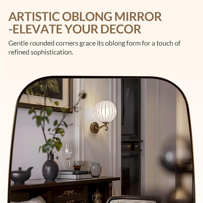 Bronze Bathroom Mirror, 24x32 Oblong Vanity Mirror with Stainless Steel Metal Frame, Oil Bronze Oval Mirror for Over Sink, Modern Anti Rust Wall Mounted