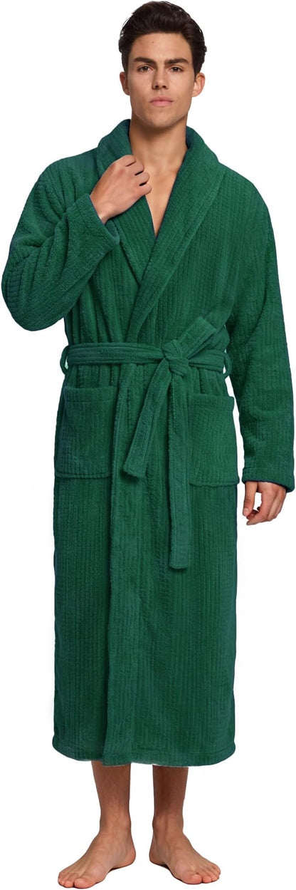 PJGGZ Men's Shawl Collar Bathrobe, Soft Long Towel Robe for Men - Super Absorbent Quick Dry yet Warm