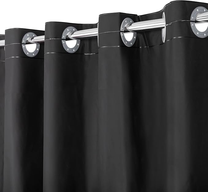 No Hook PEVA Shower Curtain or Liner, Standard Size 71 x 74, Black | 8G Heavy Duty, Black Bathroom Shower Curtain, No Hooks Required, Waterproof Plastic & PVC Free