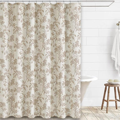 WOUVMA Extra Long Beige Shower Curtain Floral Cotton Linen Cottagecore Shower Curtain for Bathroom 96" L x 72" W