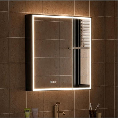 30" X 30" LED Mirrored Medicine Cabinet, Bathroom Medicine Cabinets with Lights for Bathroom, Defogging Function Mirror Cabinet, Medicine Cabinet with USB Port & Outlet, Double Doors