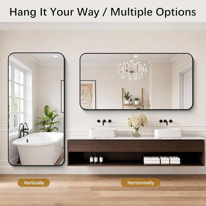 DESBING 72" x 36"Bathroom Mirror, Matte Black Wall Mirror with Metal Frame, Decorative Rectangular Vanity Mirror for Bedroom Bathroom Living Room Entryway (Horizontal/Vertical)