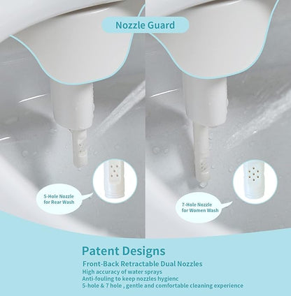 bidet, Hot and Cold Water Non-electric Bidet Attachment for Toilet, Self Cleaning and Dual Nozzle for Women and Rear Wash, Push Button Switch for Easy Using (White）