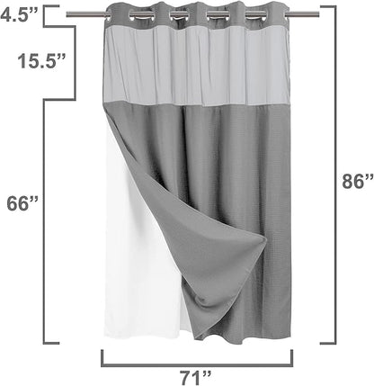 River Dream Heavyweight Waffle No Hook Shower Curtain with Liner,Gray,71x86 | Dotted Waffle,Snap-in Liner,Heavy Duty,Quick Dry,Mesh Top Window,With Bottom Magnets,Hotel-Grade,Washable,Extra Long Size