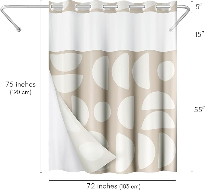 Americanflat 72x75 Hookless Shower Curtain - Water-Resistant Modern Shower Curtain with Sheer Panel, Snap-in Liner, and Durable Grommets - 100% Polyester - Warm Beige and Ivory