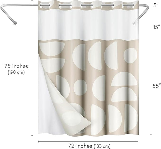 Americanflat 72x75 Hookless Shower Curtain - Water-Resistant Modern Shower Curtain with Sheer Panel, Snap-in Liner, and Durable Grommets - 100% Polyester - Warm Beige and Ivory
