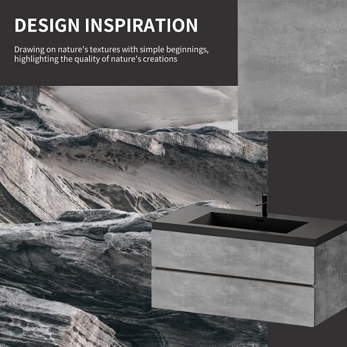48 Inch Floating Bathroom Vanity with Sink, Modern Grey Wall Mounted Floating Vanity with Scratch-Resistant Quartz Sand Basin and Soft Closing Drawers, Pre Assembled Bathroom Vanity