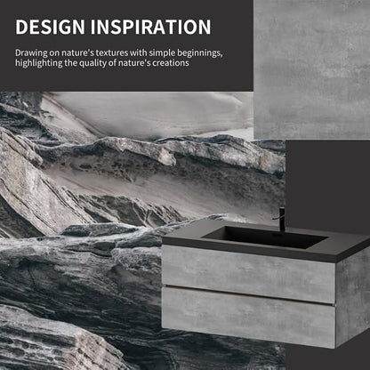 48 Inch Floating Bathroom Vanity with Sink, Modern Grey Wall Mounted Floating Vanity with Scratch-Resistant Quartz Sand Basin and Soft Closing Drawers, Pre Assembled Bathroom Vanity