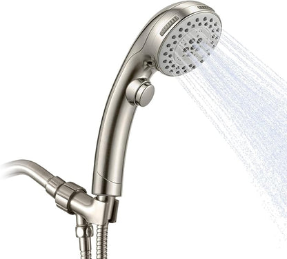 OFFO Shower Head with Handheld, 5 Mode Handheld Shower Head with On Off Switch for Water Saving, High Flow Powerful Boosting Showerheads with 60" Stainless Steel Hose & Holder, Brushed Nickel