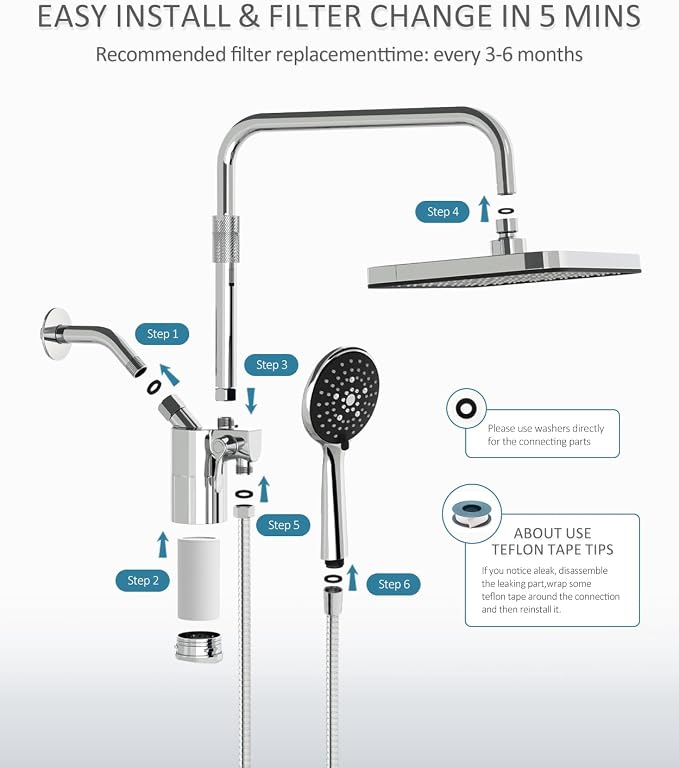 12 Inch Shower Head with Filters Rain Shower Head with Handheld Spray Combo | Filtered Shower Heads with Handheld,High Pressure Rainfall Dual Showerhead,Adjust Height and Angle of Extension Arm,Chrome