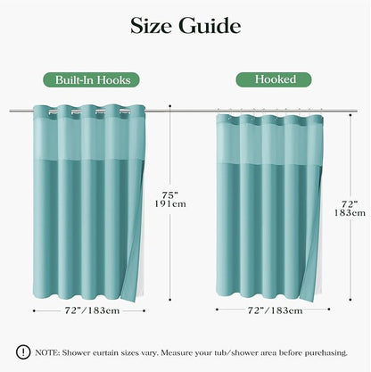 Teal Hook Free Waffle Shower Curtain & Snap-in Fabric Liner,72x75 | Less Time to install, 3 in 1 Fabric Shower Curtain and Liner Set with Magnets, Mesh Top Window, Shower Curtains for Bathroom