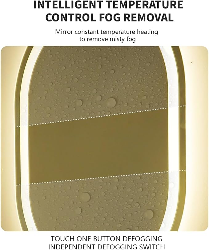 20X28 inches LED Mirror, Oval,Smart Bathroom Mirror with Light, Anti-Fog, 3 Colour Dimmable, Front and Backlit, CRI90+, Touch Button,Horizontal/Vertical