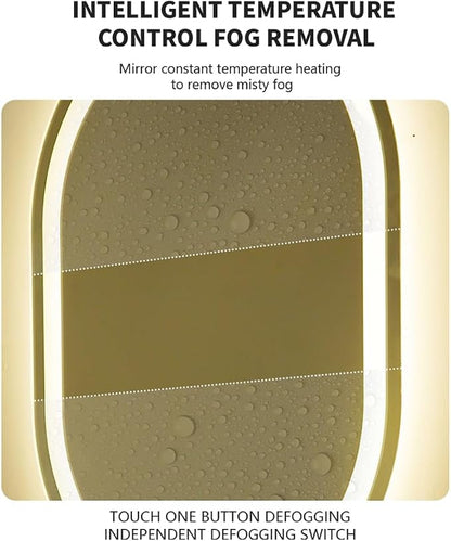 20X28 inches LED Mirror, Oval,Smart Bathroom Mirror with Light, Anti-Fog, 3 Colour Dimmable, Front and Backlit, CRI90+, Touch Button,Horizontal/Vertical