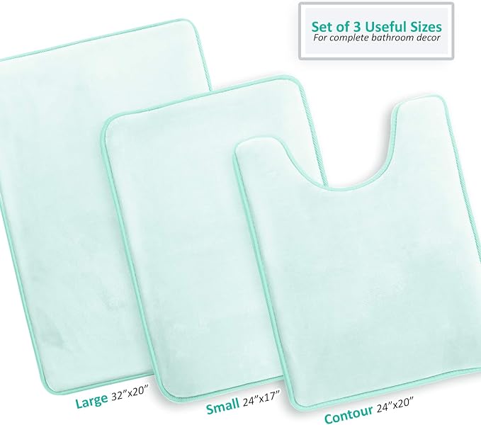 Clara Clark 3 Piece Bathroom Rugs Bath Mat Set, Velvet Memory Foam Bath Mats for Bathroom - Non-Slip, PVC Backing Bath Rugs, Washable - Dries Quickly, Blue