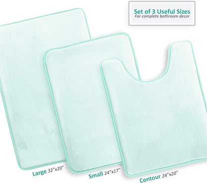 Clara Clark 3 Piece Bathroom Rugs Bath Mat Set, Velvet Memory Foam Bath Mats for Bathroom - Non-Slip, PVC Backing Bath Rugs, Washable - Dries Quickly, Blue