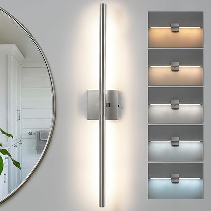 Brushed Nickel Vanity Light Fixtures for Bathroom Over Mirror 30 inch LED Bath Sconces IP44 5CCT Adjustable Morden Picture Lights for Paintings (Built-in Dimmer)