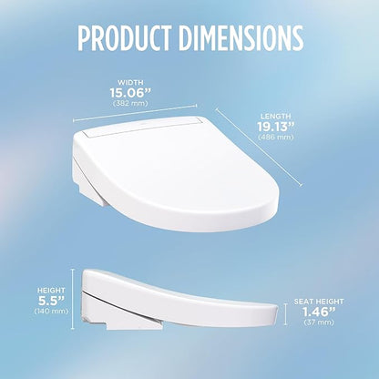 TOTO® WASHLET® S5 Electronic Bidet Toilet Seat with Instantaneous Water Heating, PREMIST and EWATER+ Wand Cleaning, Round, Cotton White - SW3445#01